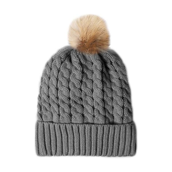 Женщины зимы 58cm вяжут крышку Pom Poms шарика меха шляп Beanie