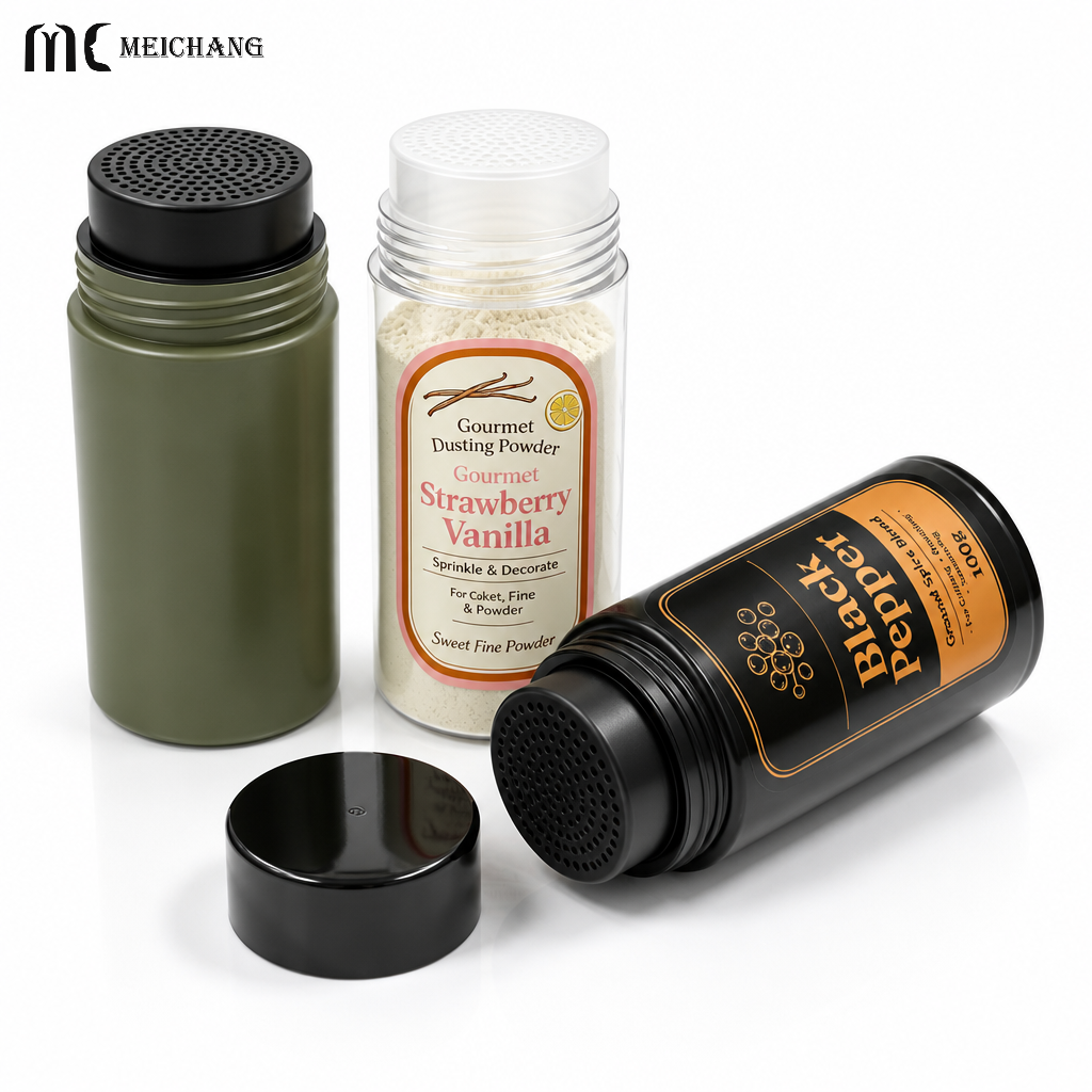 100g Plastic Powder Shaker Bottle with Double Cap for Spices & Baking Powders (MC-1511)