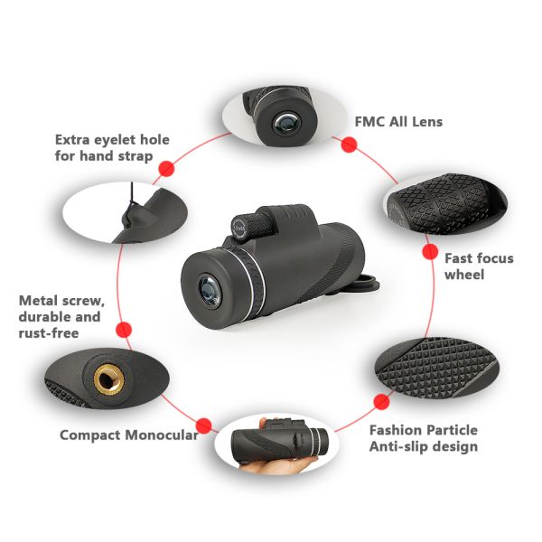 Monocular сигнала телеобъектива 40X60 взрослых располагаясь лагерем водоустойчивый с держателем смартфона