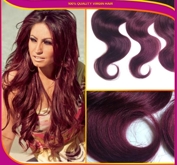 Guangzhou Wholesale 100% Human Hair Weaving Burgundy 99J#  Brazilian Virgin Hair Body Wave With 360 Full Lace Frontal