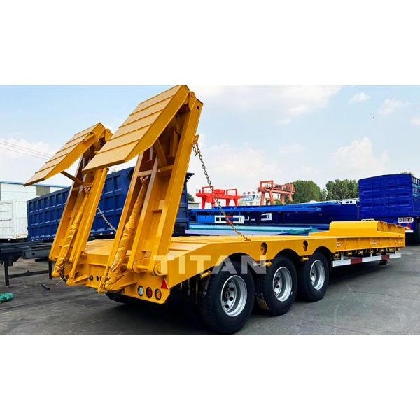 Factory Price TITAN 3 Axle Semi Lowbed Trailer Hydarulic Folding Ramp Low bed Truck Trailer for Sale