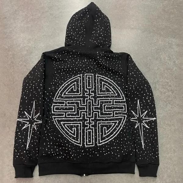 High Quality Embroidery Zip Hoodie Heavyweight Cotton French Terry Oversized Hoodies Custom Zipper Rhinestone Zip Up Hoodie