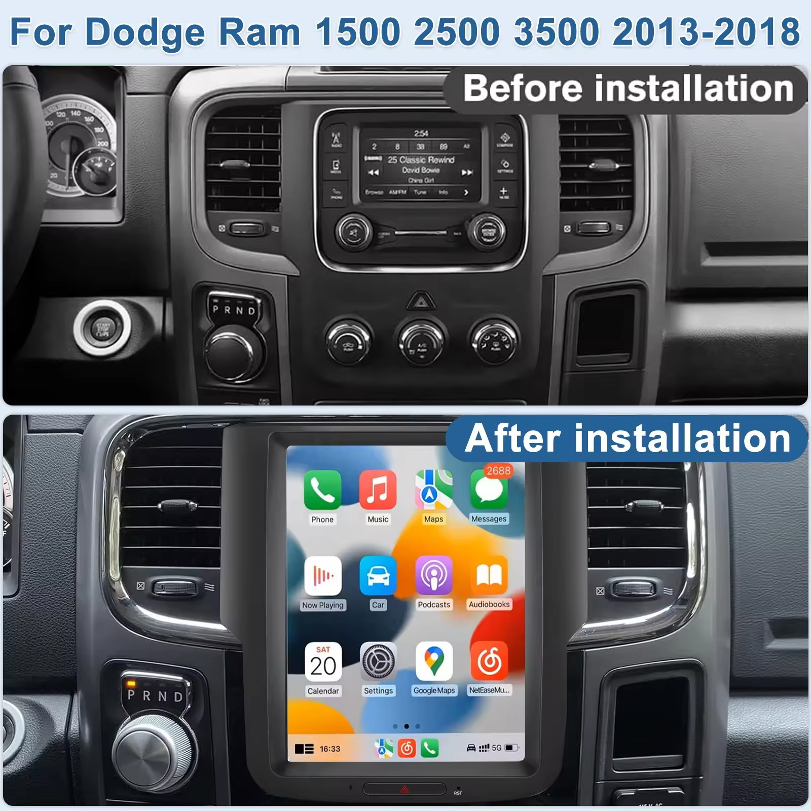 Android 13 DVD Player Car Dashboard Screen для Dodge RAM 1500 2014-2018