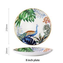 Jungle Animal Pattern Ceramic Plate Set Round European Style For Home Party