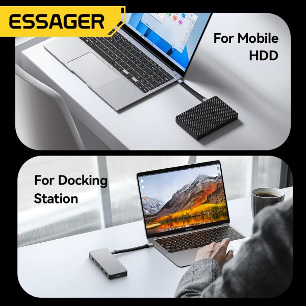 ESSAGER ES-X77 Cable de carga rápida USB4.0 Usb C a Usb C 240W 8K 60Hz 40Gbps Audio Video