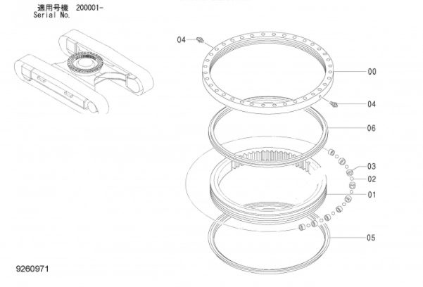 Кольцо Slewing 9260971 нося экскаватор ZX210-3 ZX200-3