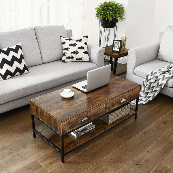 Coffee Table With 2 Drawers For Sale, Rustic Coffee Table Furniture, Living Room Furniture, ULCT43X