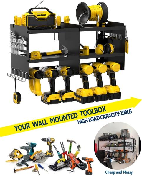 Wall Mounted Garage Cordless Power Tool Pegboard Hook Organizer Storage Rack 6 Holder