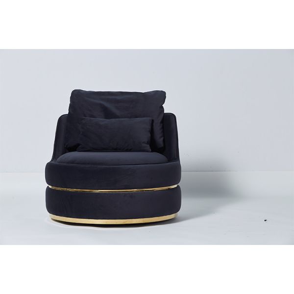 Modern Living Room Sofa Couches Upholstery Rotatable Blue Velvet With Metal Base