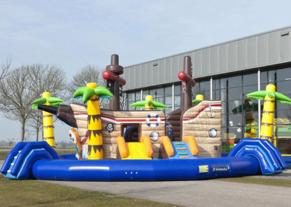 Blue Pool Kids Inflatable Floating Platform Slide , Pirate Theme Inflatable Water Park Equipment