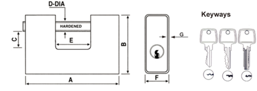 Rarlux 70-90mm Safety Solid Padlock Brass Body Chrome Plated Case-hardened Rectangular Padlock