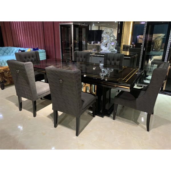Italian Style Luxury Living Room Furniture Titanium Gold Leg Burl Mesa Dining Table
