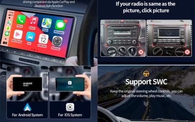 Stéréo de voiture de Passat Jetta 2 DIN Android de golf de VW Volkswagen Seat avec Apple CarPlay