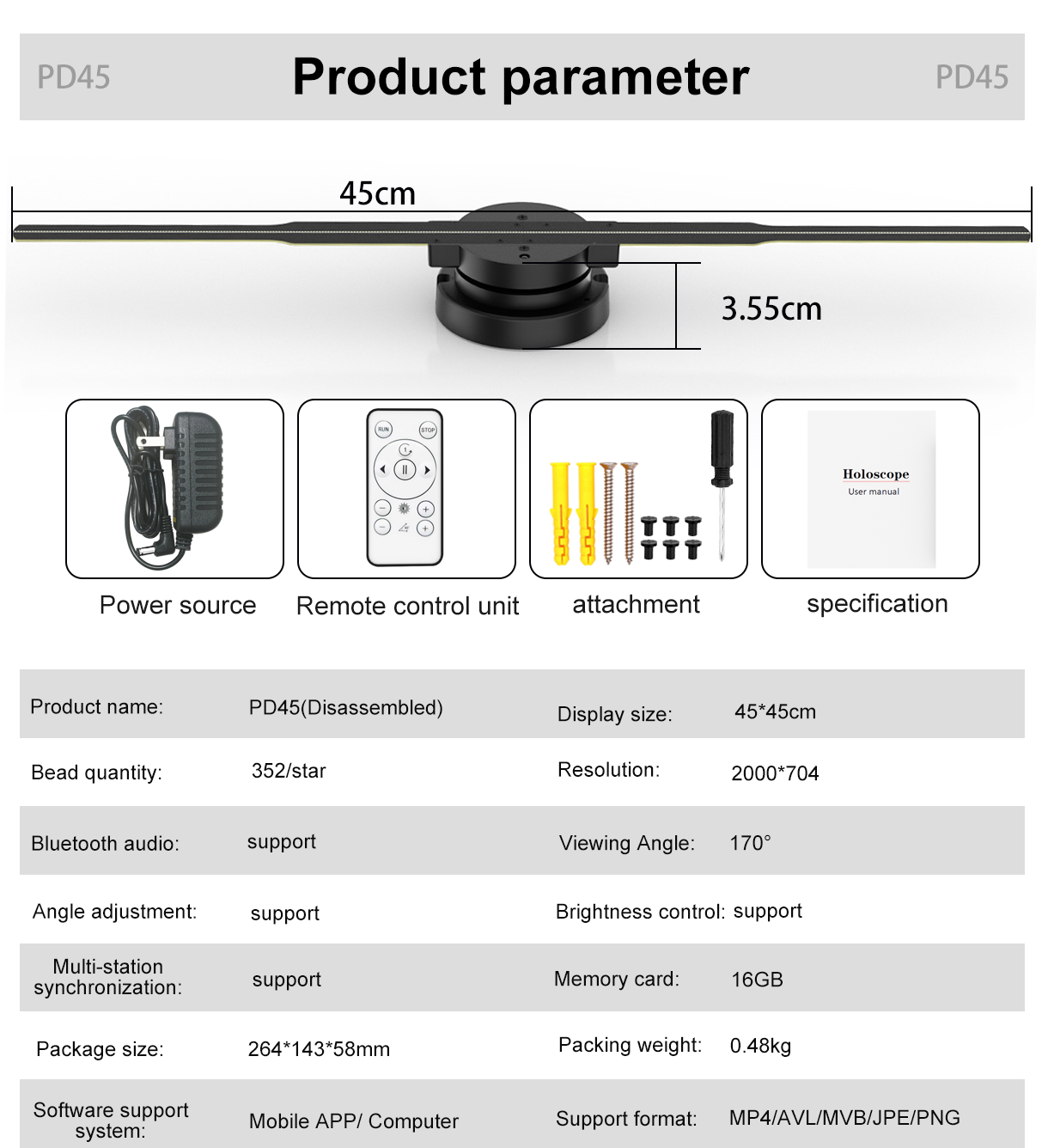 Гостиничный цифровой видеосвидетельство 65 см Голограммный вентилятор с облачным дисплеем Wi-Fi 1080p