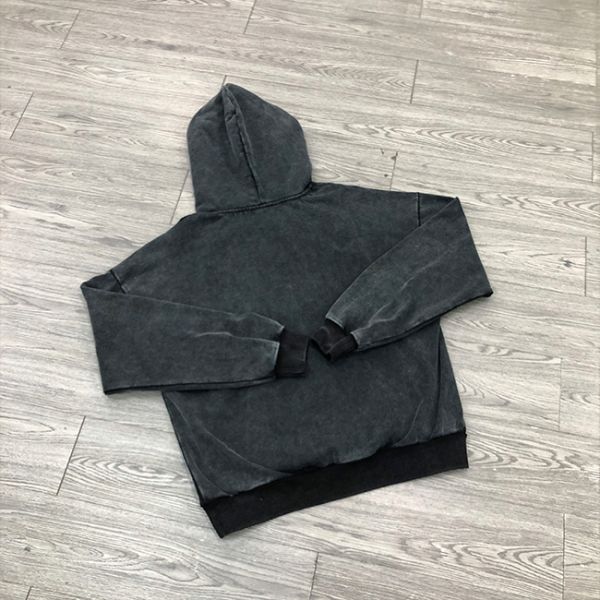 Custom Hoodie No String Ripped Distress Screen Print Hoodie Acid Washed Vintage Retro Pullover Heavyweight Cotton Hoodies Men