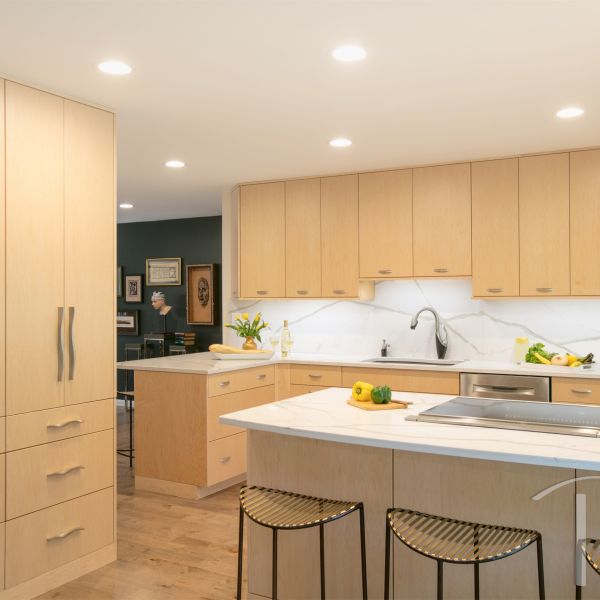 Beige Melamine Kitchen Cabinet Complete Full Set 20mm Thick White Quartz Stone