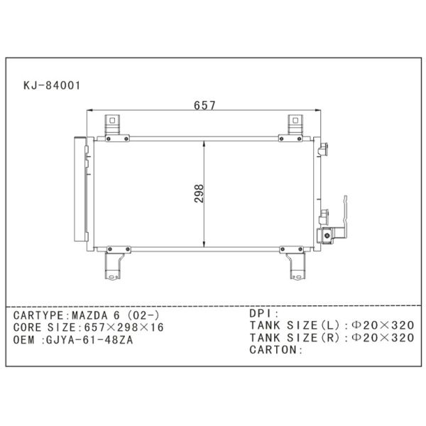 2002 Mazda 6 condenser , Aluminum Auto AC Condenser OEM GJYA6148ZA