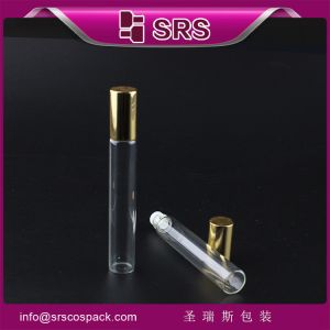 SRS wholesale 100% no leakage 10ml glass roll on bottle with shiny golden aluminum cap