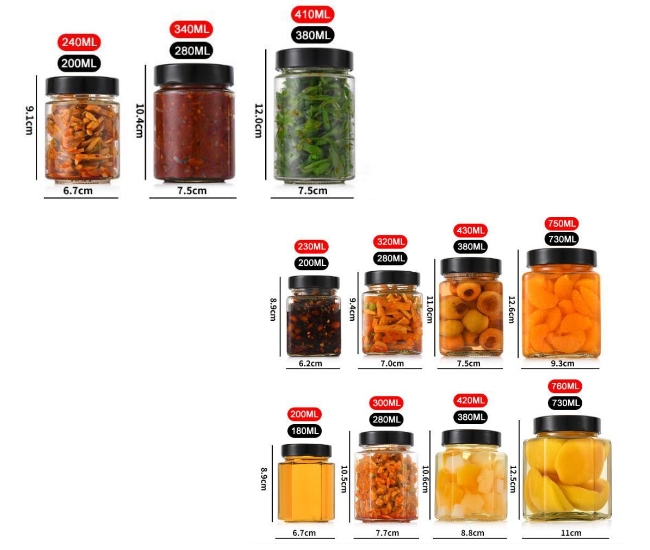 200ml маринует шестиугольник стекла еды упаковывая сформировало стеклянные опарникы 6.7oz