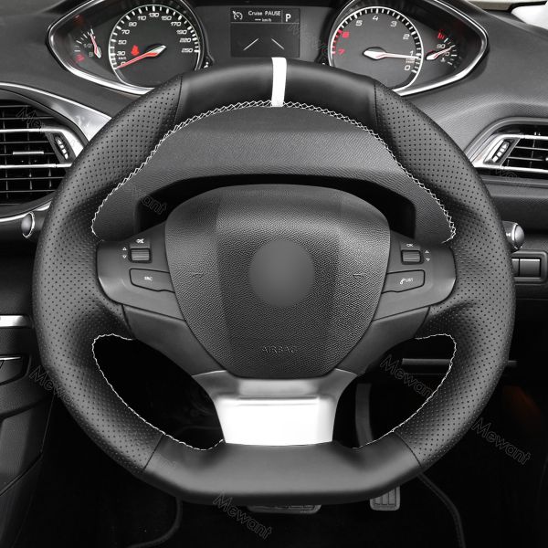 Hand Stitching Custom Black PU Leather Steering Wheel Cover for Peugeot 308 SW 2013-2021