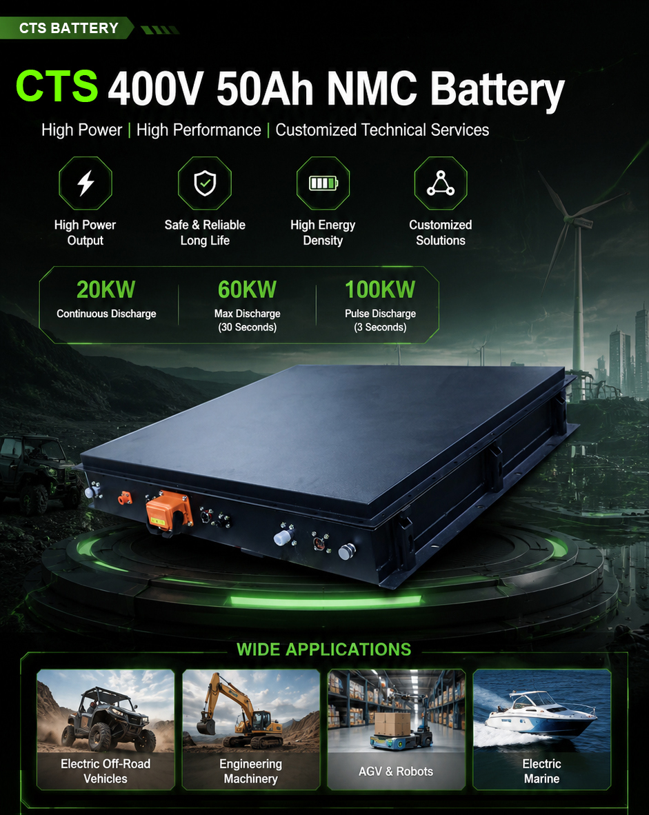 CTS 400V 50Ah NMC Waterproof Lithium Battery System with BMS and Liquid Cooling for Electric Car Manufacture
