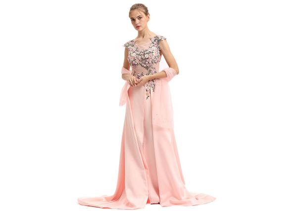 Peach Color Muslim Wedding Bridesmaid Dress Split Ball Gown Tapestry Fabric Type