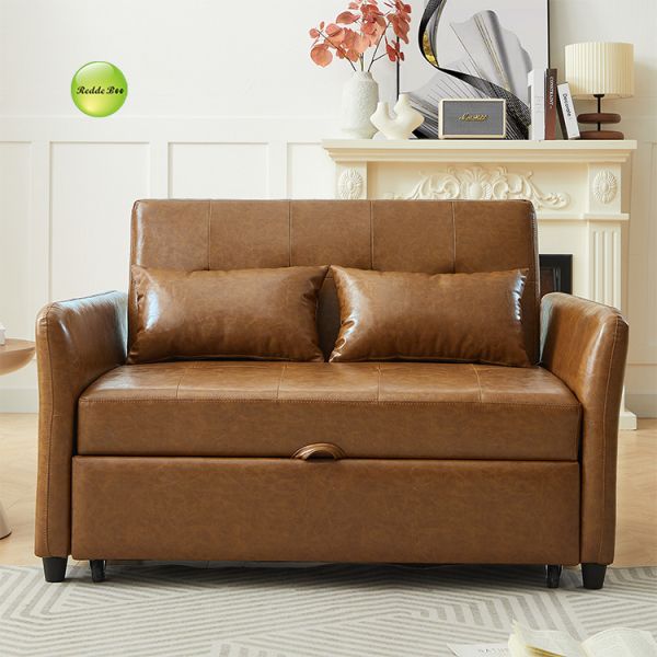 Modern 3-in-1 PU Leather Convertible Sofa Bed with USB Charging Port Space-Saving Pull Out Sofa Bed For Living Room Furniture