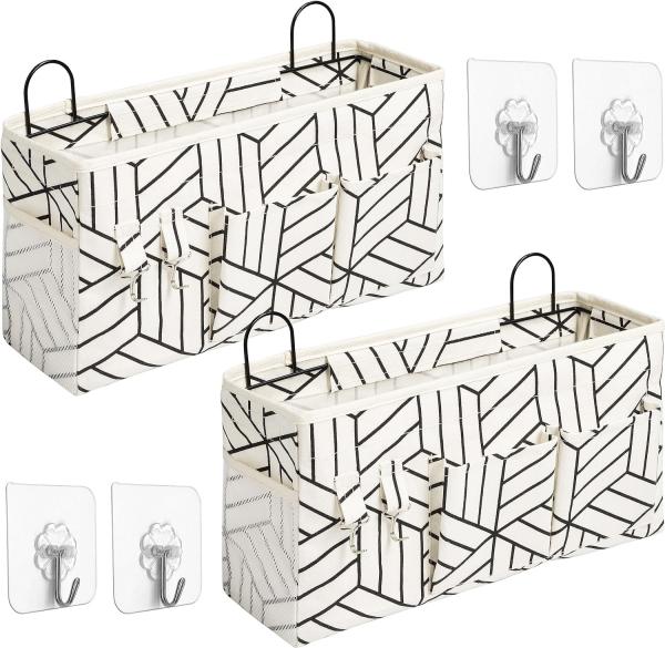 2pcs grande saco de armazenamento pendurado na parede, porta armário linho tecido bolsos organizador, à prova d'água para sala de estar quarto