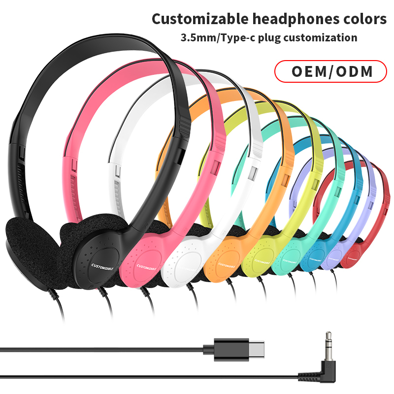 857 Lightweight wired in headphones, 3.5mm jack/C-type plug can be customized for stereo headphones, OEM/ODM customized multi-color headphones, suitable for laptops in aviation museums, school offices