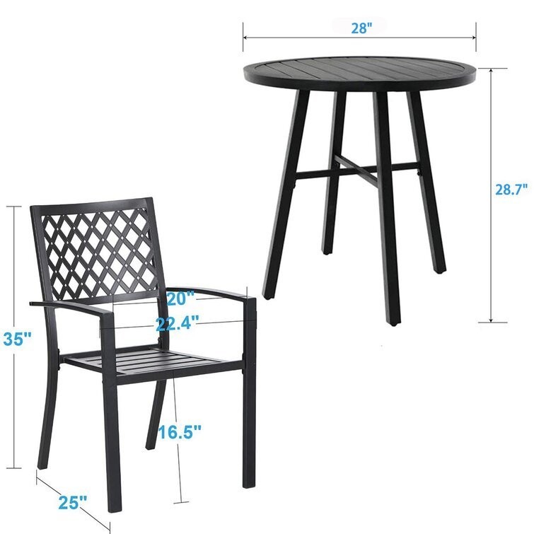 Outdoor Balcony Bistro Set Metal Garden Furniture with Foldable Design and 2 Seats