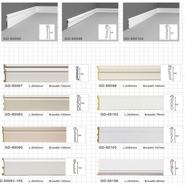 GD-85050 PU Skirting Mouldings | Decorative Polyurethane Baseboard Trim for Interior Wall & Floor Protection