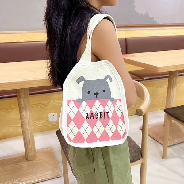 DIY drawing Japanese cartoon cute cat canvas bag Wave dot milk tea handbag carrying hand pull bag logo words