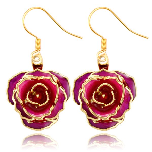 24k Gold Plated Rose Earrings Gifts for Girlfriend  Preserved Flowers Wholesale Hot Rose Earrings