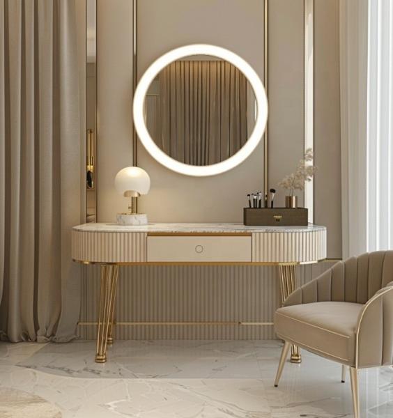 Modern Luxury Bedroom Furniture Functional Bedding Room Set With Gold Plated Top And Marble Leather Ceramic Dressers