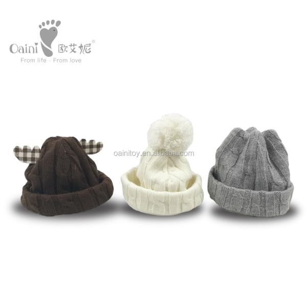 ODM OEM Cheap Wholesale Custom Kids Beanie 0-1 Years Old Brown Deer Hats Baby Cute Autumn Winter Hats