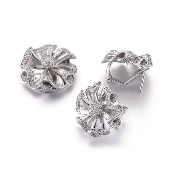 Brincos 5.41g Sterling Silver Flower Stud Earrings da flor do zirconita do AAA
