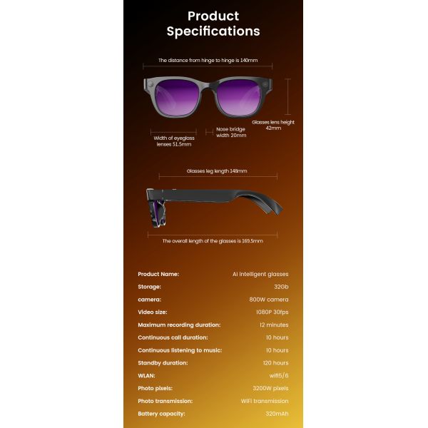 E06S Smart Glass With Camera 1300w ChatGPT Men Women Outdoor AI Smart Glasses