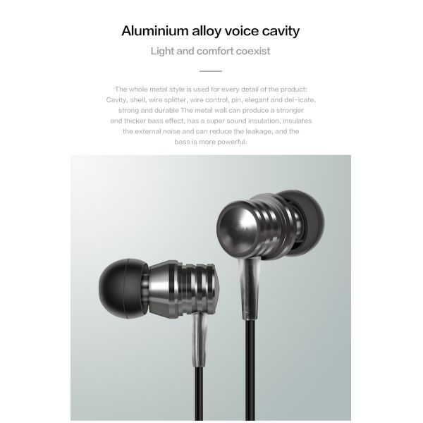 IPX3 Bass Wired Earbuds In Ear Metal Headphones With Mic Call Control
