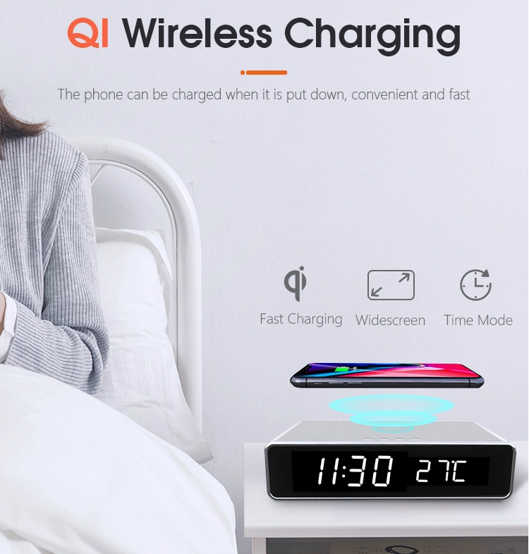 Заряжатель стандартного ABS Ци портативный беспроводной мобильный 10 ватт с будильником