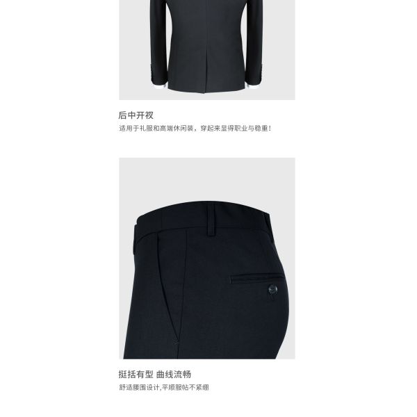 Slim Fit Black Formal Blazer Coats Suits Jacket with Flat Front Style and Mandarin Collar