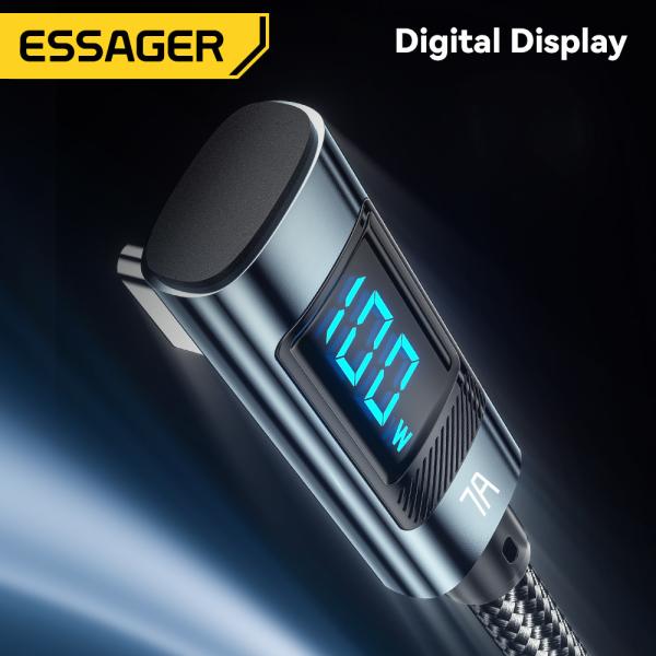 100W 7A USB A to C 高速充電電話ケーブル デジタルディスプレイ 1m 2m ESSAGER ES-X47