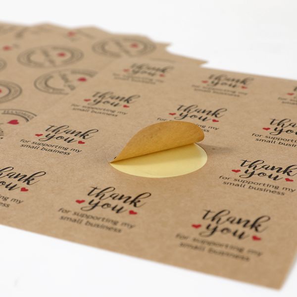 Kraft Paper Thank You Packaging Stickers Sheet Waterproof Custom Printing