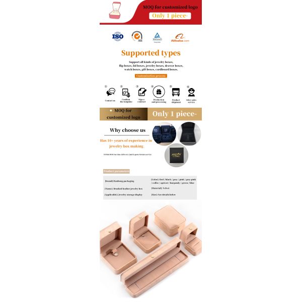 Boîte à bijoux rectangulaire en velours personnalisée pour l'emballage de bracelets, boucles d'oreilles et colliers