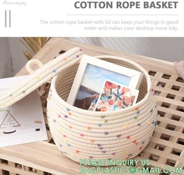 storage Basket Decorative Rope Basket Wooden Bead Decoration For Blankets,Toys,Clothes,Shoes,Plant Organizer Bin