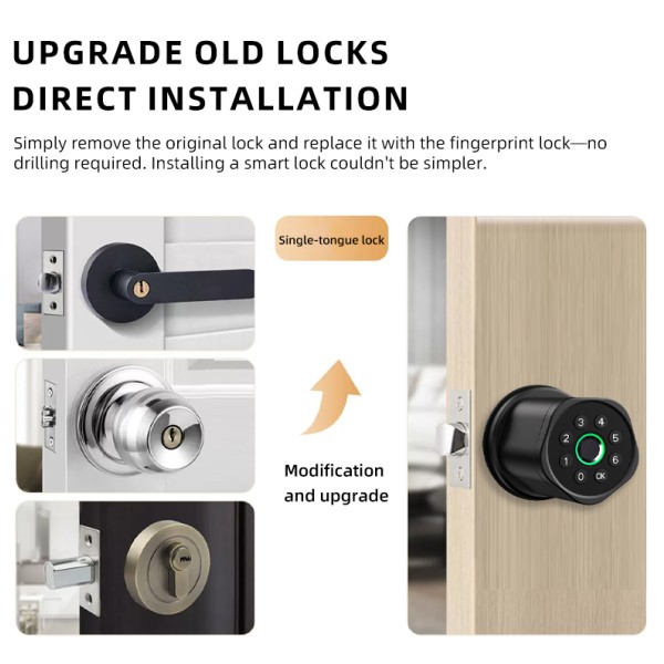 YAGU Fingerprint Password Keyless Single Latch Tuya APP Electronic Round Smart Knob Lock Replacement Ball Lock