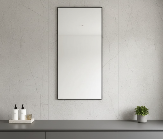 Rectangular Acrylic Mirror with Black Metal Frame Bathroom Vanity Wall Mirror