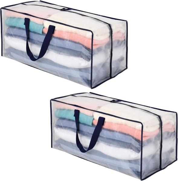 Heavy Duty Extra Large Clear Moving Bags W/Backpack Straps Strong Handles & Zippers, Storage Totes For Space Saving