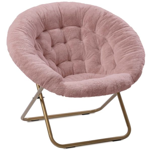 General Home Furniture Round Thickened Folding Recliner Moon Chair with Faux Fur