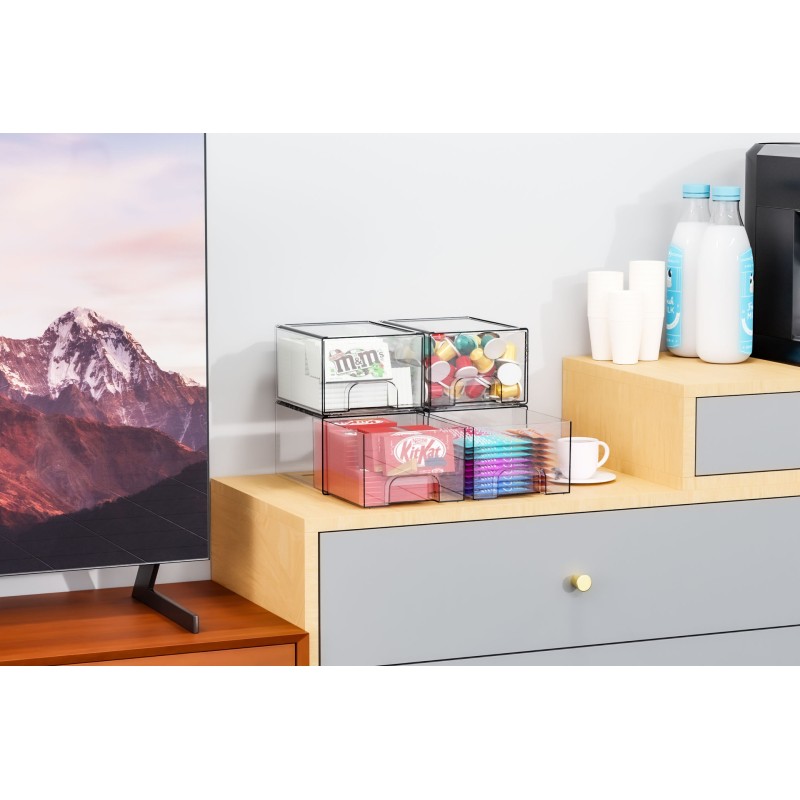 Multi-Tier Clear Makeup Organizer Detachable Stackable Desktop Storage Box Dustproof Cosmetic Display Case with Drawers for Home