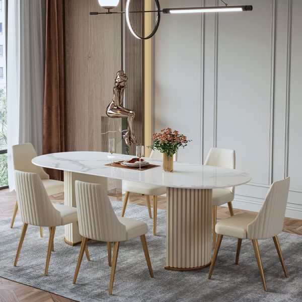 Metal Base Rock Board Dining Table Grey Marble Dining Table Set